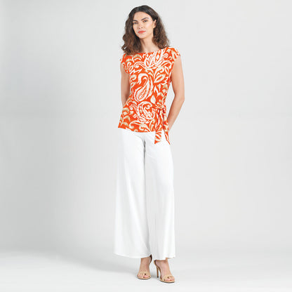 Butter Knit - Cap Sleeve Side Tie Top - Paisley Lotus Coral - Final Sale | Clara Sunwoo Customer Favorite