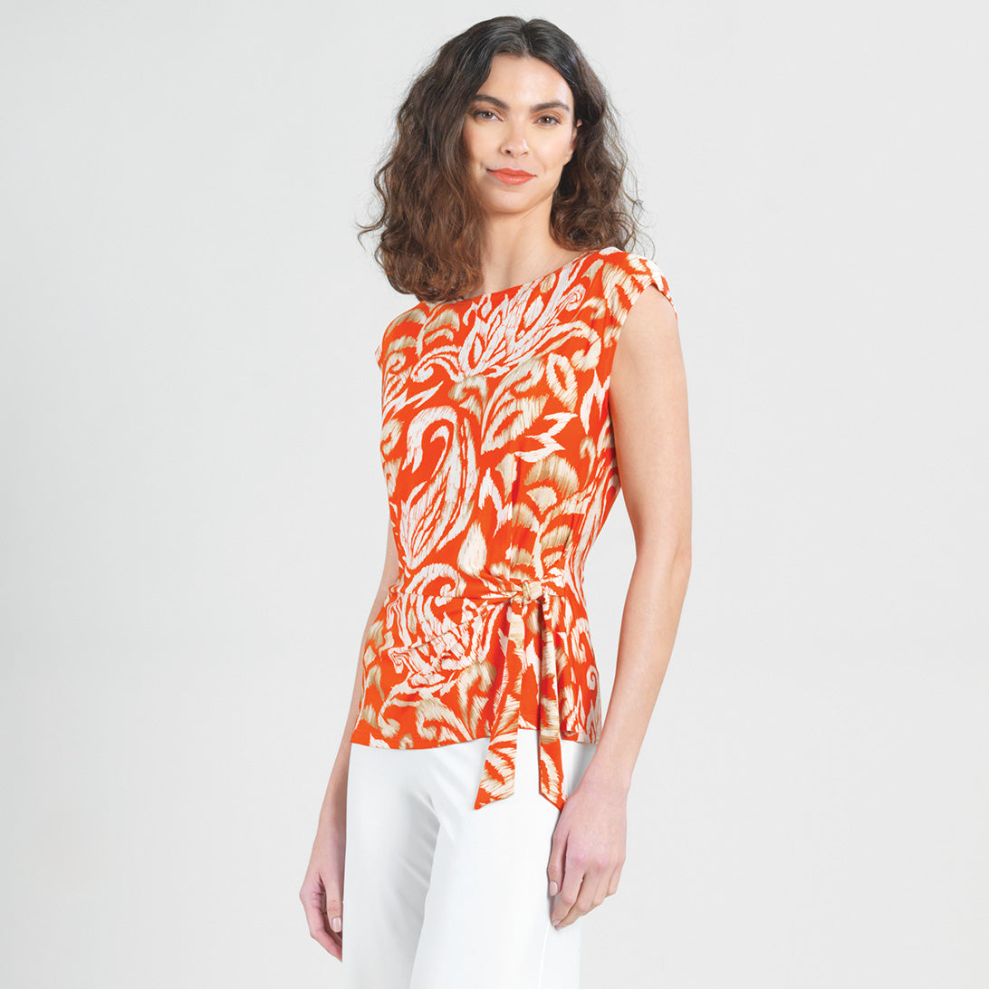 Butter Knit - Cap Sleeve Side Tie Top - Paisley Lotus Coral - Final Sale | Clara Sunwoo Customer Favorite