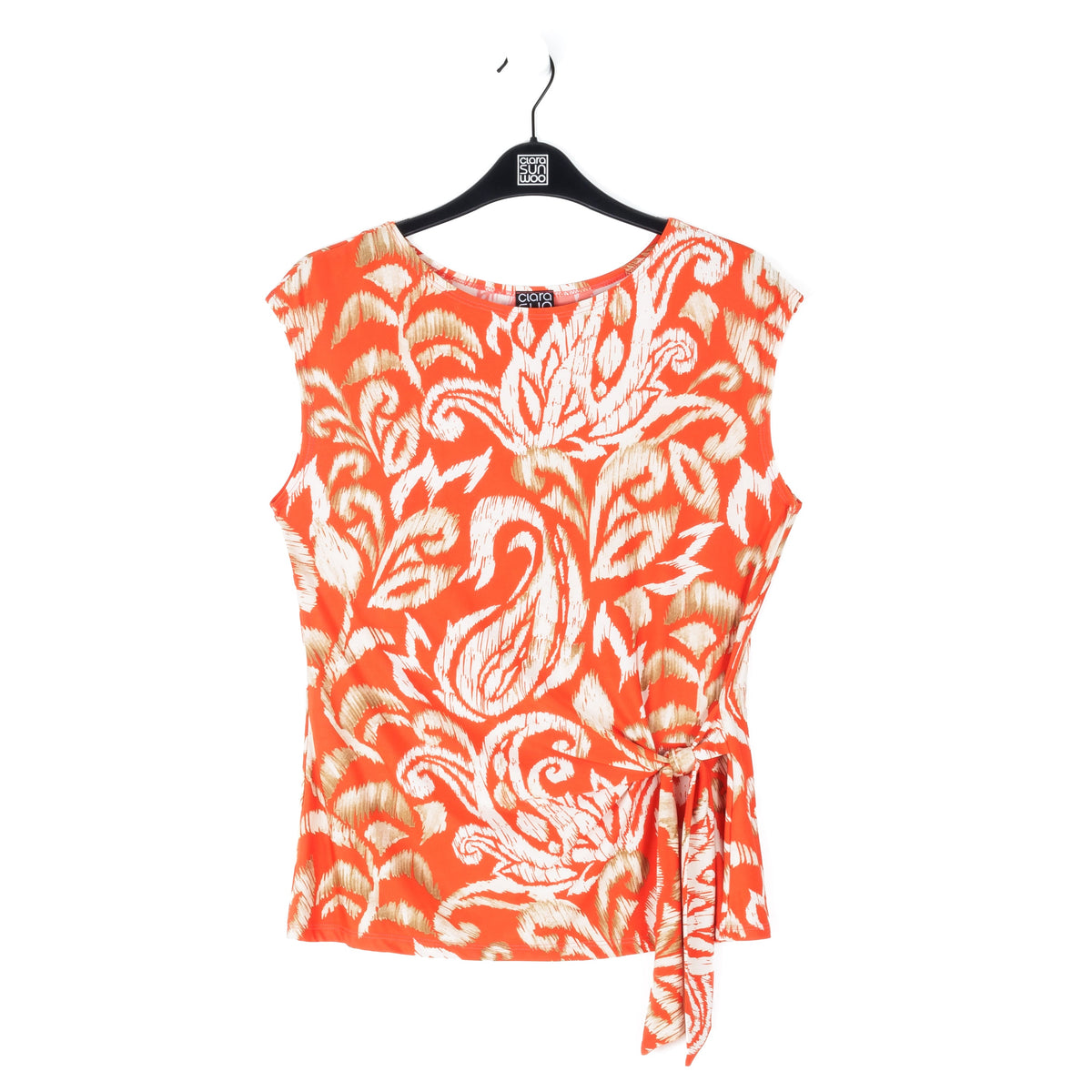 Butter Knit - Cap Sleeve Side Tie Top - Paisley Lotus Coral - Final Sale | Clara Sunwoo Customer Favorite