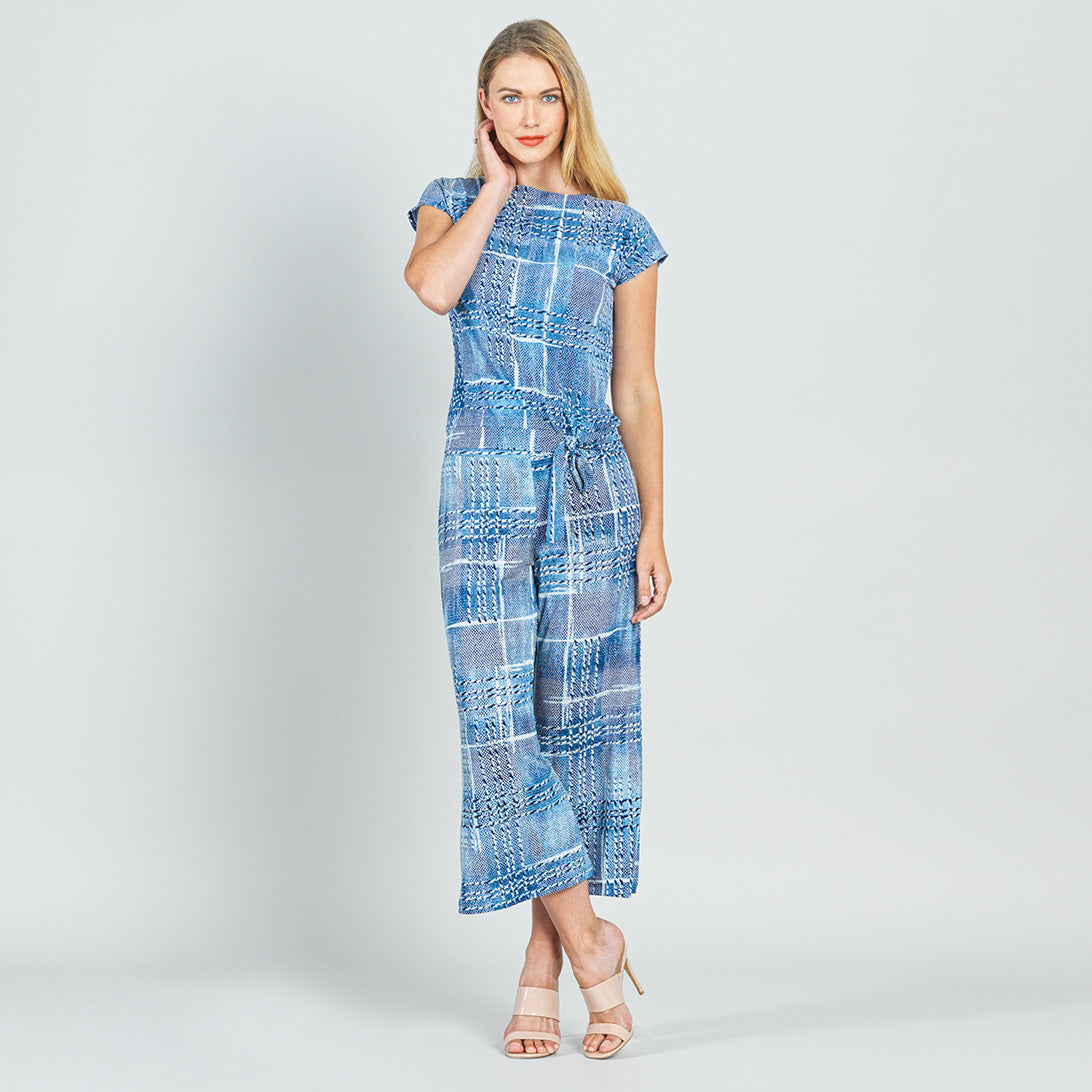 Textured Cap Sleeve Tie Hem Top - Denim Plaid - Final Sale | Clara Sunwoo Classic