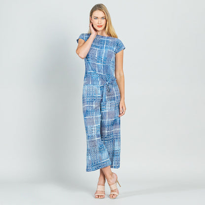 Textured Cap Sleeve Tie Hem Top - Denim Plaid - Final Sale | Clara Sunwoo Classic