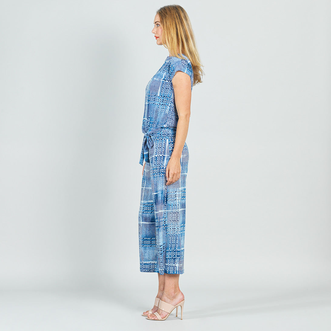 Textured Cap Sleeve Tie Hem Top - Denim Plaid - Final Sale | Clara Sunwoo Classic