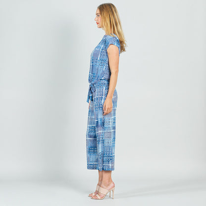 Textured Cap Sleeve Tie Hem Top - Denim Plaid - Final Sale | Clara Sunwoo Classic