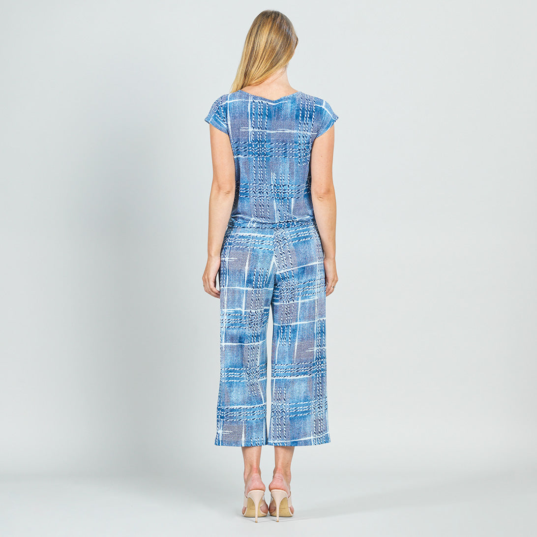Textured Cap Sleeve Tie Hem Top - Denim Plaid - Final Sale | Clara Sunwoo Classic