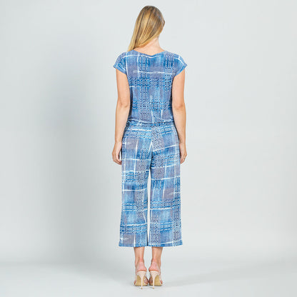 Textured Cap Sleeve Tie Hem Top - Denim Plaid - Final Sale | Clara Sunwoo Classic