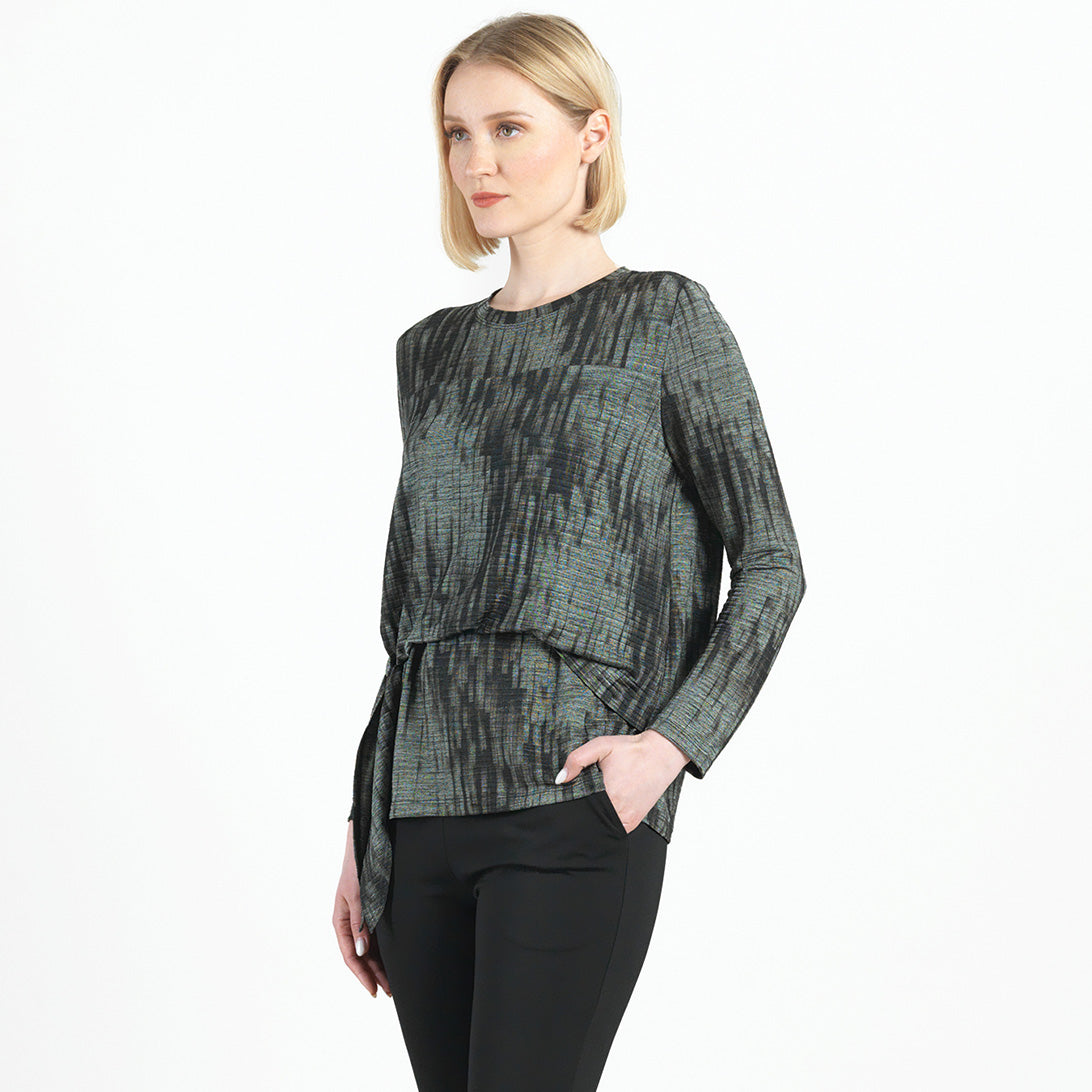 Crinkle Pleat - Blouson Overlay Side Tie Detail Top - Water Ripple-Olive - Final Sale! | Clara Sunwoo Best Price
