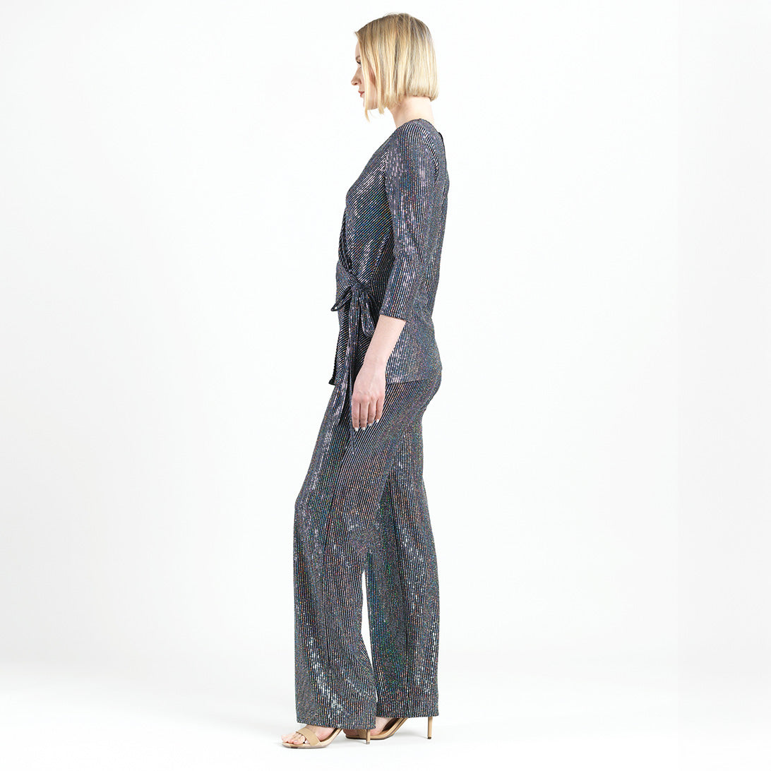 Shimmer Sequin - Faux Wrap Side Tie Tunic - Silver Pinstripe - Finale Sale | Clara Sunwoo Trusted