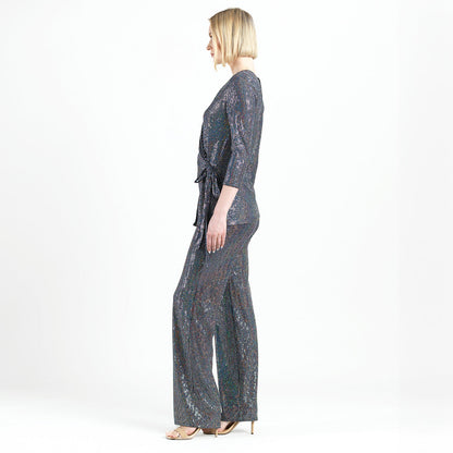 Shimmer Sequin - Faux Wrap Side Tie Tunic - Silver Pinstripe - Finale Sale | Clara Sunwoo Trusted