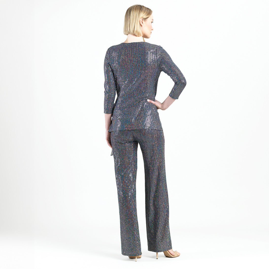 Shimmer Sequin - Faux Wrap Side Tie Tunic - Silver Pinstripe - Finale Sale | Clara Sunwoo Trusted