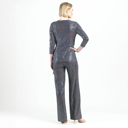 Shimmer Sequin - Faux Wrap Side Tie Tunic - Silver Pinstripe - Finale Sale | Clara Sunwoo Trusted