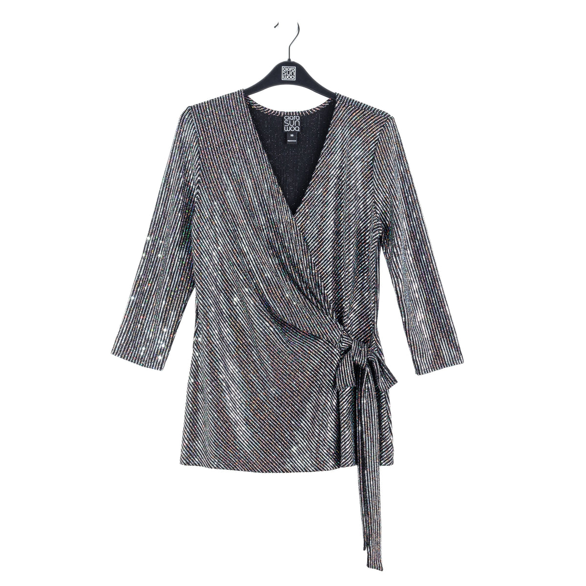Shimmer Sequin - Faux Wrap Side Tie Tunic - Silver Pinstripe - Finale Sale | Clara Sunwoo Trusted