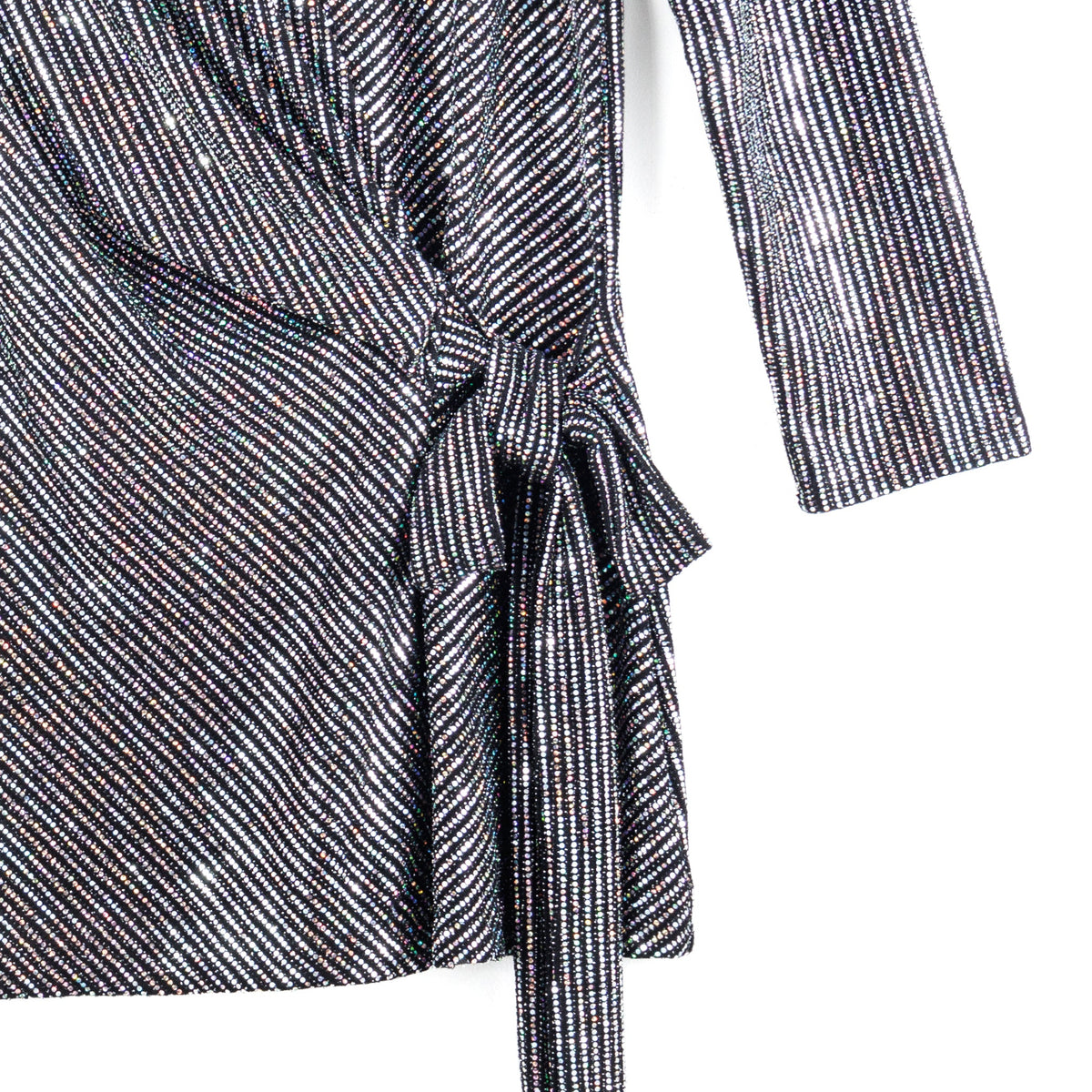 Shimmer Sequin - Faux Wrap Side Tie Tunic - Silver Pinstripe - Finale Sale | Clara Sunwoo Trusted