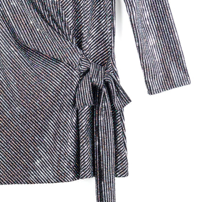 Shimmer Sequin - Faux Wrap Side Tie Tunic - Silver Pinstripe - Finale Sale | Clara Sunwoo Trusted