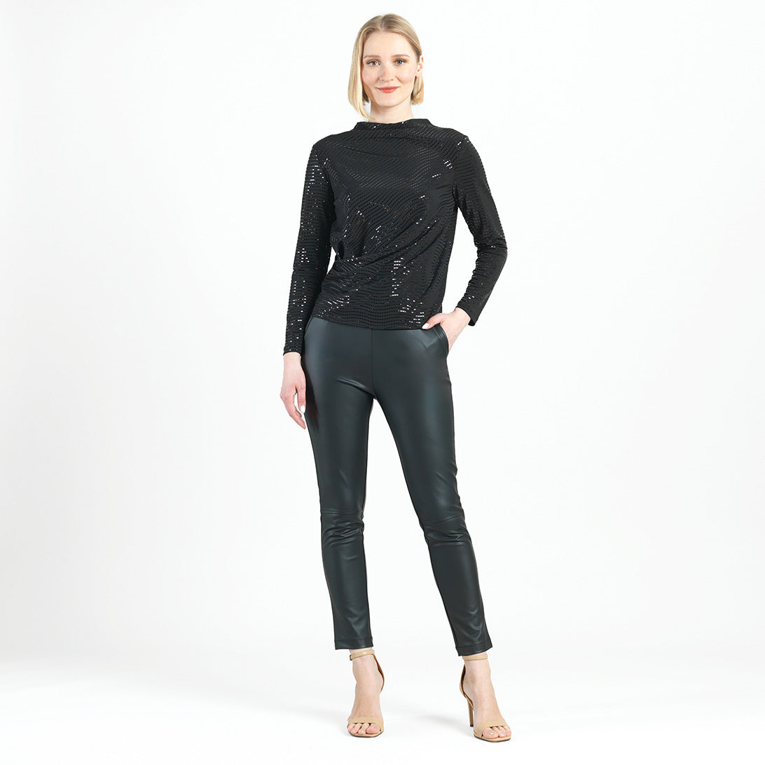 Shimmer Embellished - High Boat Neck Side Draped Top - Black - Final Sale! | Clara Sunwoo Customer Favorite