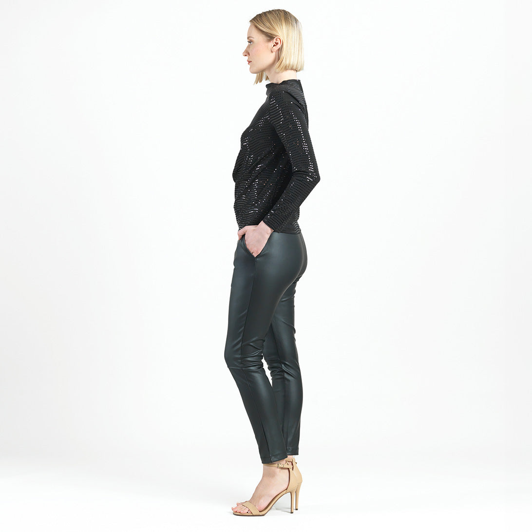 Shimmer Embellished - High Boat Neck Side Draped Top - Black - Final Sale! | Clara Sunwoo Customer Favorite