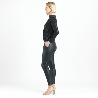 Shimmer Embellished - High Boat Neck Side Draped Top - Black - Final Sale! | Clara Sunwoo Customer Favorite
