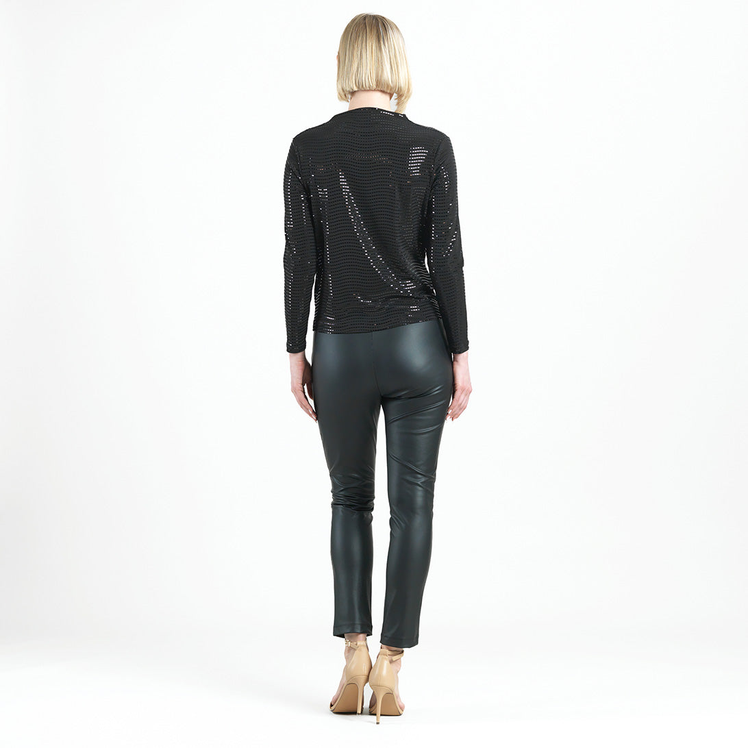 Shimmer Embellished - High Boat Neck Side Draped Top - Black - Final Sale! | Clara Sunwoo Customer Favorite