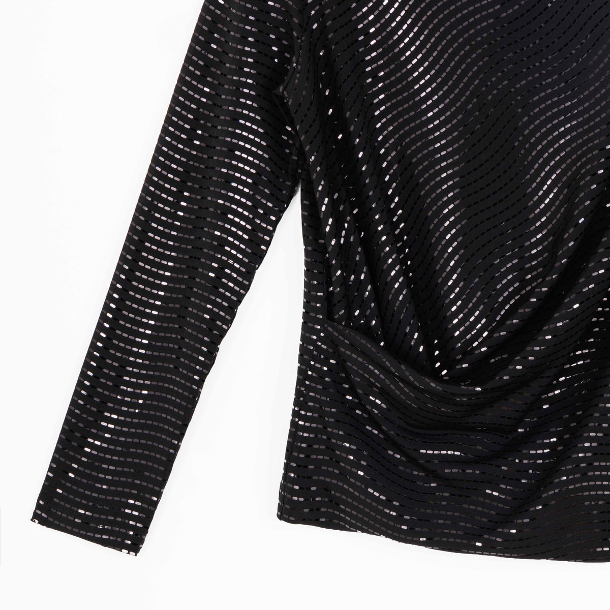 Shimmer Embellished - High Boat Neck Side Draped Top - Black - Final Sale! | Clara Sunwoo Customer Favorite
