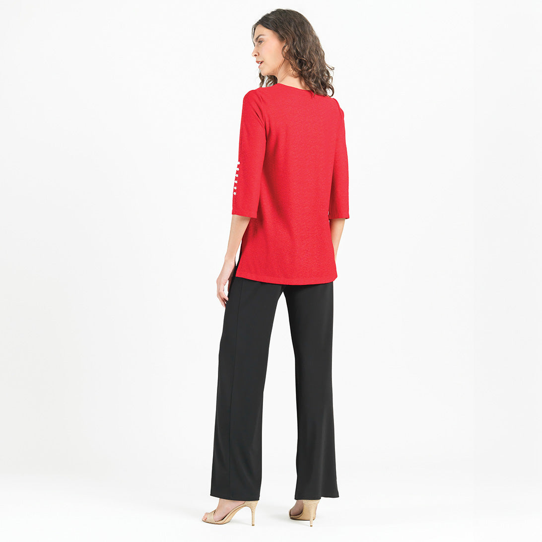 Glimmer Speck - Pearl Cuff Asymmetrical Reverse Hi-Low Tunic - Red - Final Sale! | Clara Sunwoo Top Pick