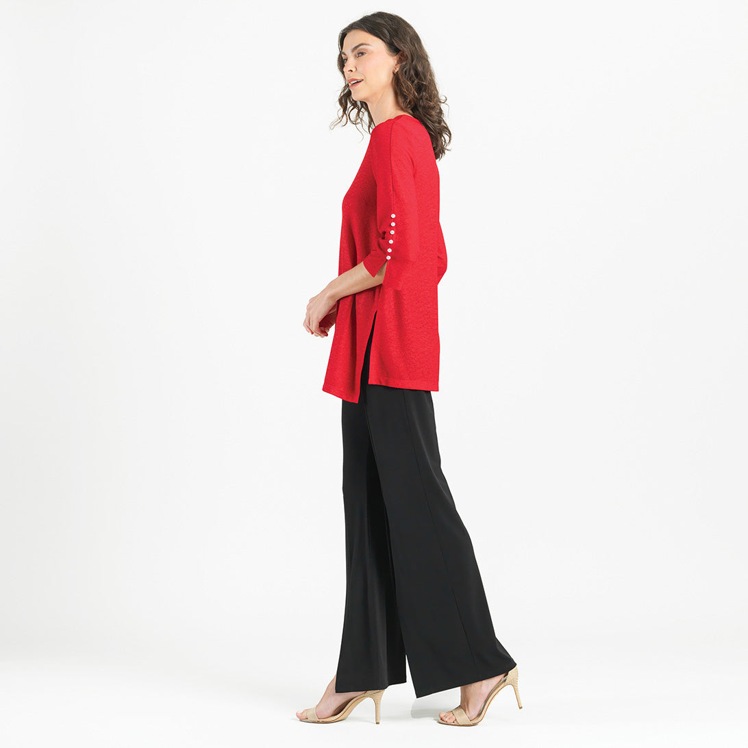 Glimmer Speck - Pearl Cuff Asymmetrical Reverse Hi-Low Tunic - Red - Final Sale! | Clara Sunwoo Top Pick
