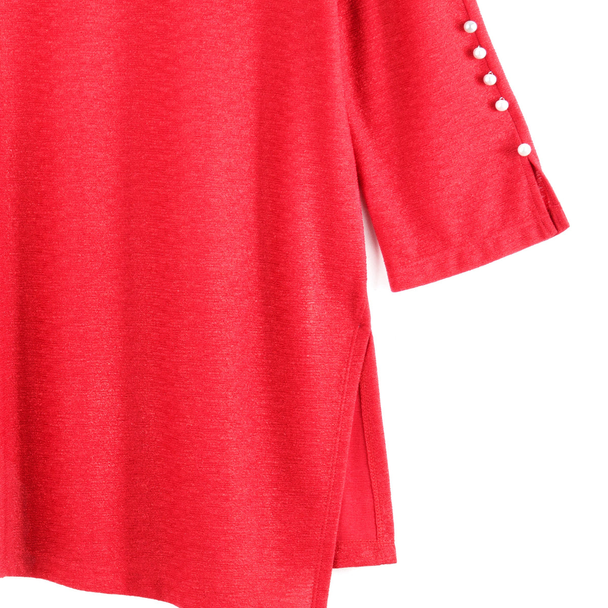 Glimmer Speck - Pearl Cuff Asymmetrical Reverse Hi-Low Tunic - Red - Final Sale! | Clara Sunwoo Top Pick