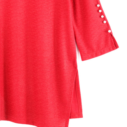 Glimmer Speck - Pearl Cuff Asymmetrical Reverse Hi-Low Tunic - Red - Final Sale! | Clara Sunwoo Top Pick