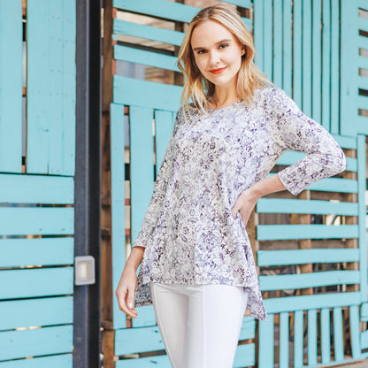 Textured Parachute Hem Tunic - Floral Rain-Grey - Final Sale! | Clara Sunwoo Premium