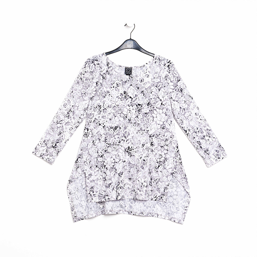 Textured Parachute Hem Tunic - Floral Rain-Grey - Final Sale! | Clara Sunwoo Premium