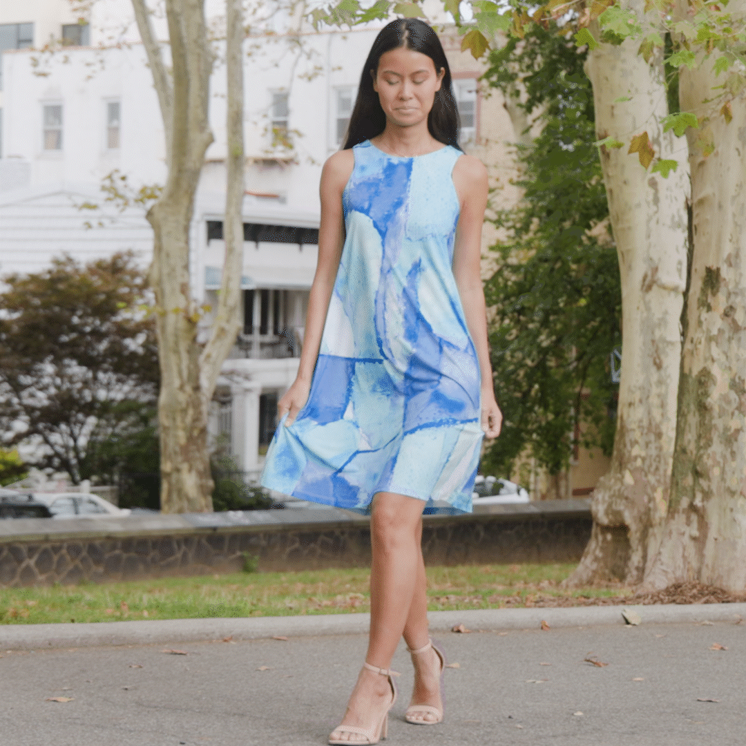 Jewel Neck Swing Dress - Water Splash - Final Sale! | Clara Sunwoo Special Offer