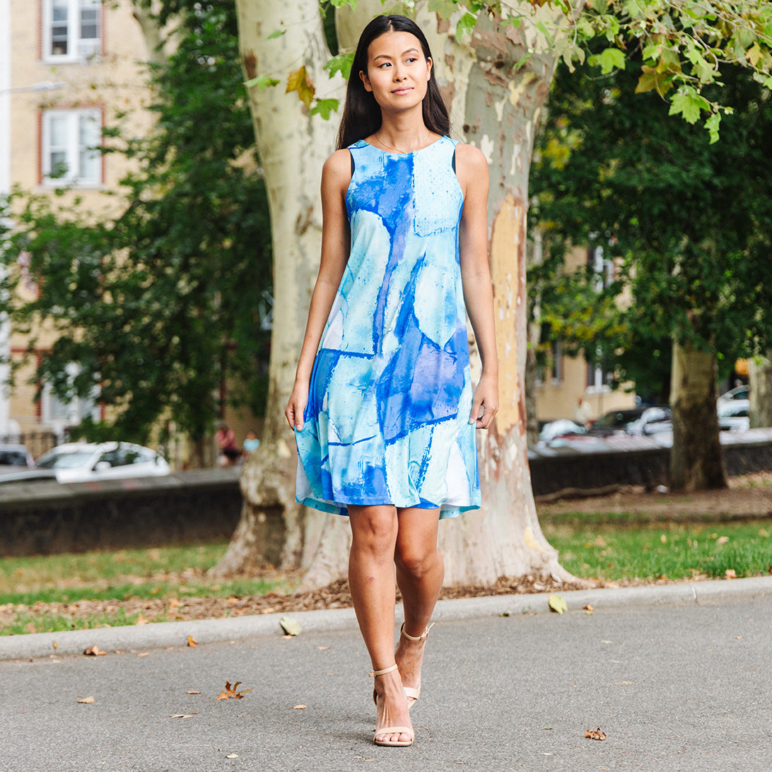 Jewel Neck Swing Dress - Water Splash - Final Sale! | Clara Sunwoo Special Offer