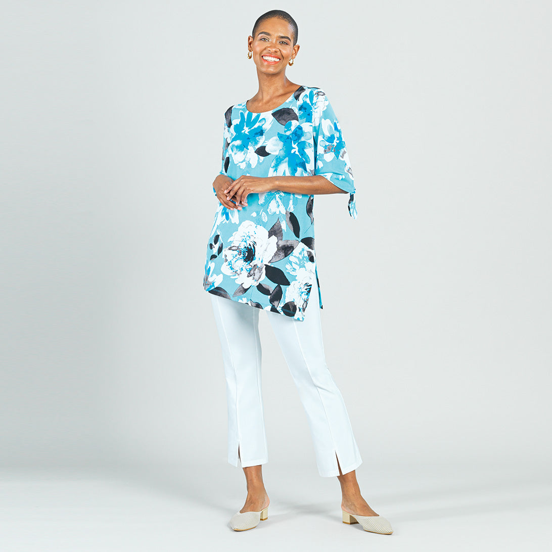 Tie Cuff Asymmetrical Vent Tunic - Floral Petal - Final Sale | Clara Sunwoo Everyday