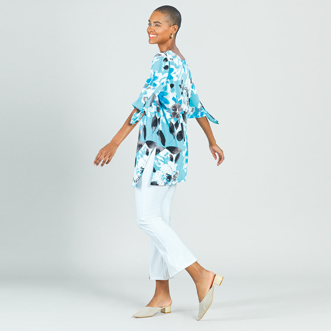 Tie Cuff Asymmetrical Vent Tunic - Floral Petal - Final Sale | Clara Sunwoo Everyday