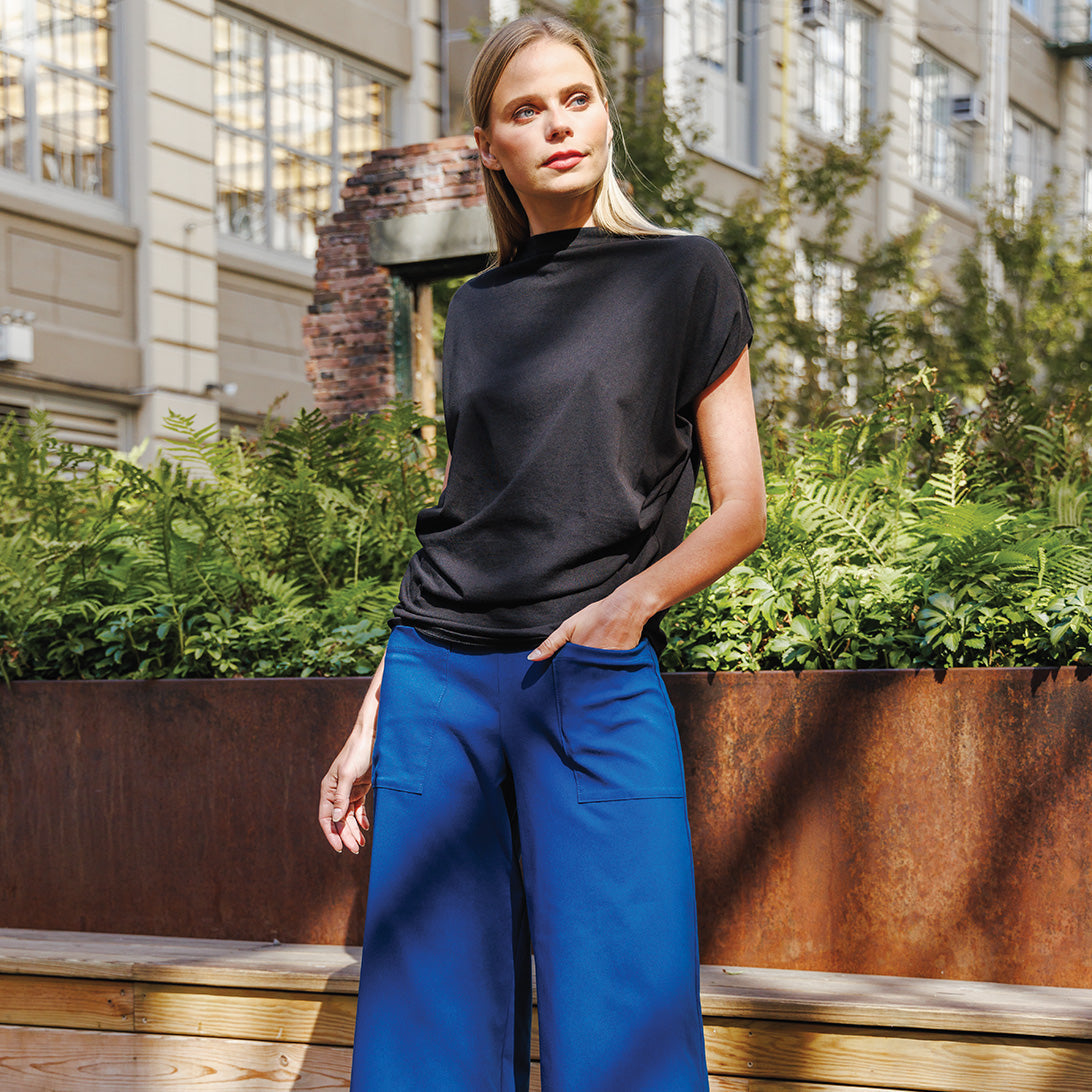 Modal Cotton - Funnel Neck Side Cinched Top - Black - Final Sale! | Clara Sunwoo Quality