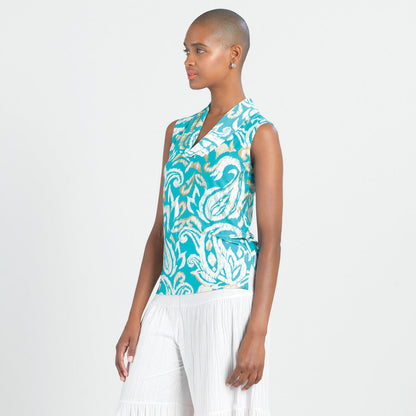 Butter Knit - Sleeveless Draped Cowl Neck Top - Paisley Lotus - Final Sale! | Clara Sunwoo Latest