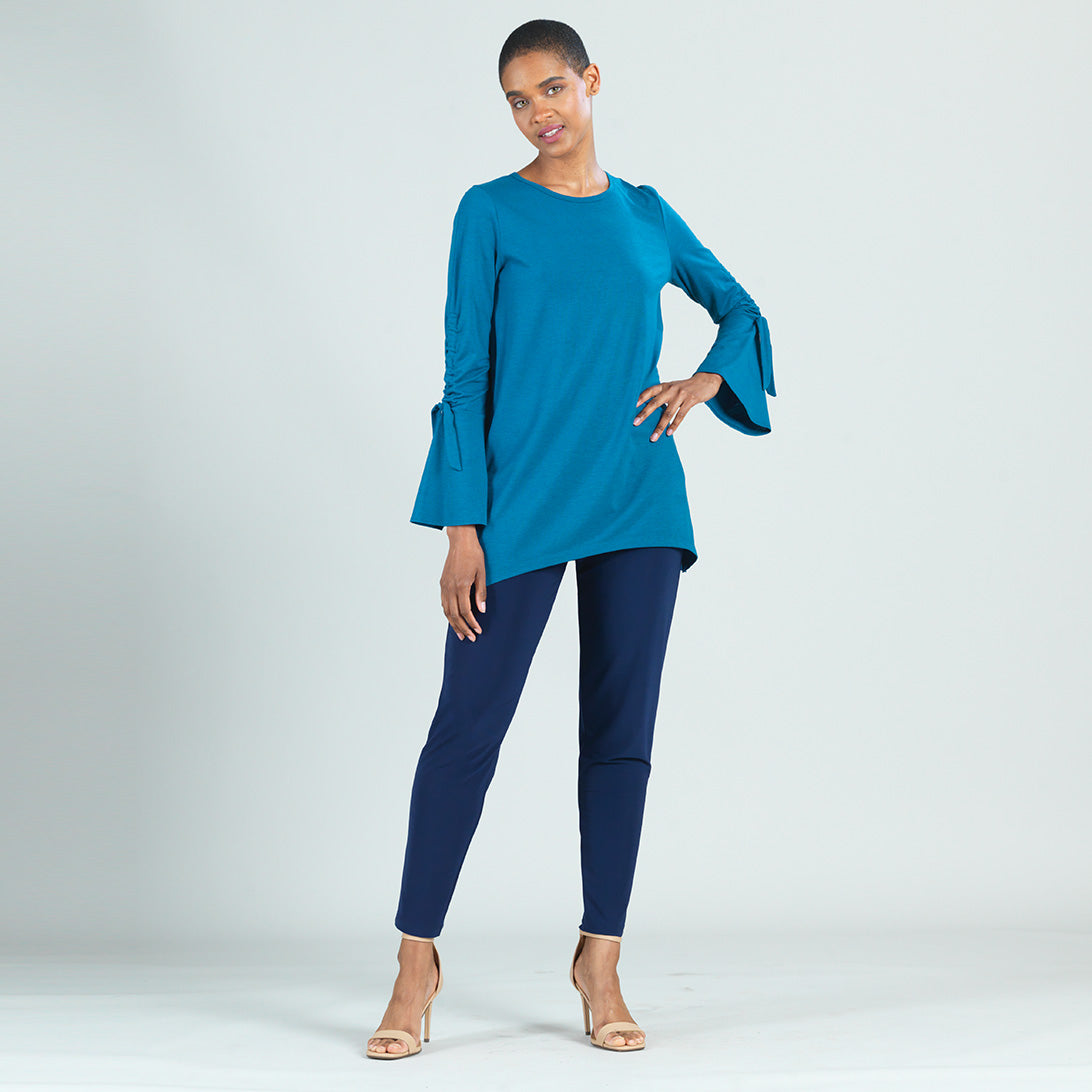 Peach Knit - Pull Tie Bell Sleeve Tunic - Teal - Final Sale! | Clara Sunwoo Quality