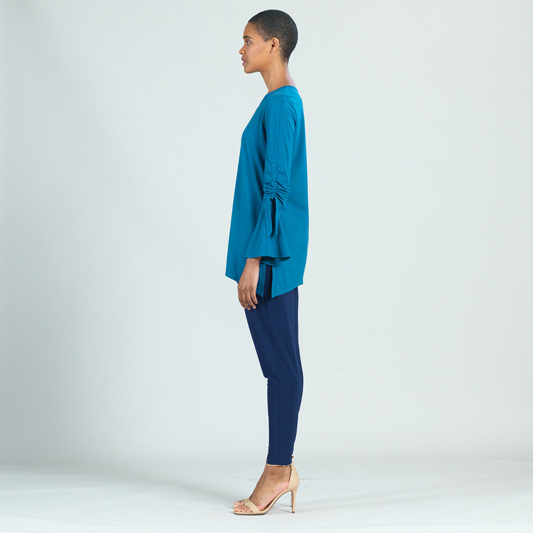 Peach Knit - Pull Tie Bell Sleeve Tunic - Teal - Final Sale! | Clara Sunwoo Quality
