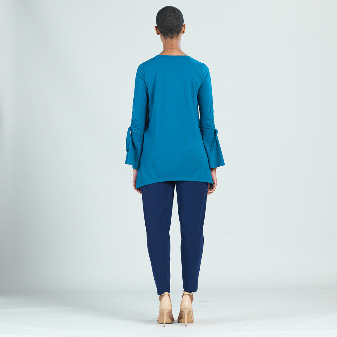 Peach Knit - Pull Tie Bell Sleeve Tunic - Teal - Final Sale! | Clara Sunwoo Quality