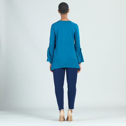 Peach Knit - Pull Tie Bell Sleeve Tunic - Teal - Final Sale! | Clara Sunwoo Quality