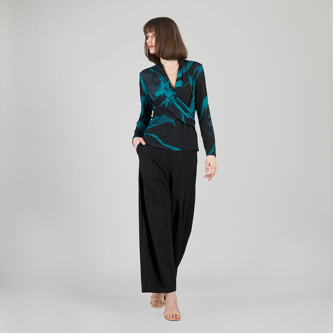 V-Neck Draped Pleat Top - Floral Eclipse - Final Sale | Clara Sunwoo Essential