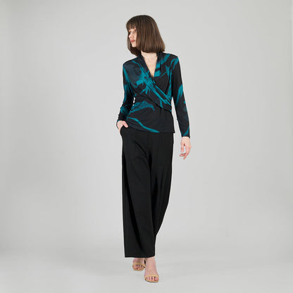 V-Neck Draped Pleat Top - Floral Eclipse - Final Sale | Clara Sunwoo Essential