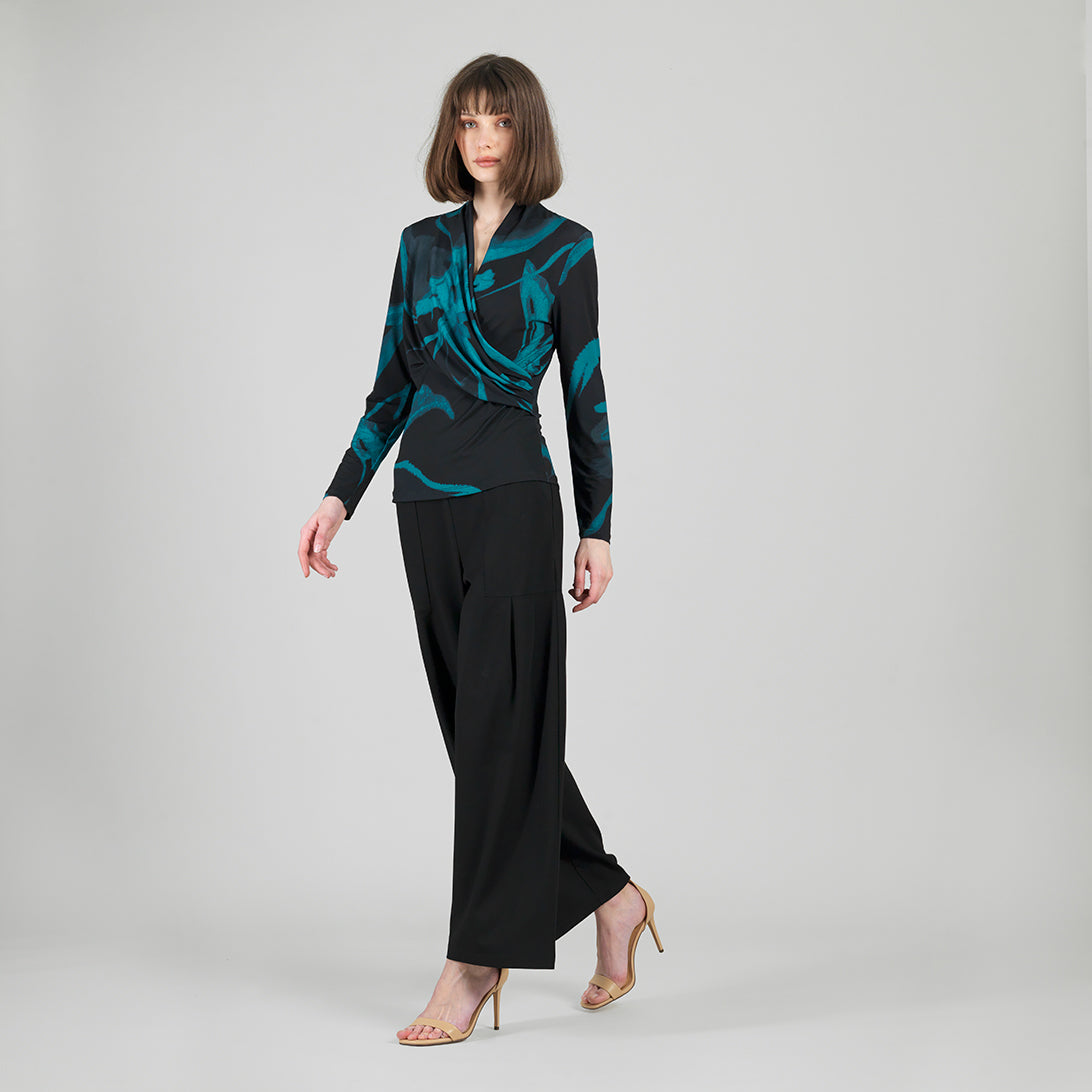 V-Neck Draped Pleat Top - Floral Eclipse - Final Sale | Clara Sunwoo Essential