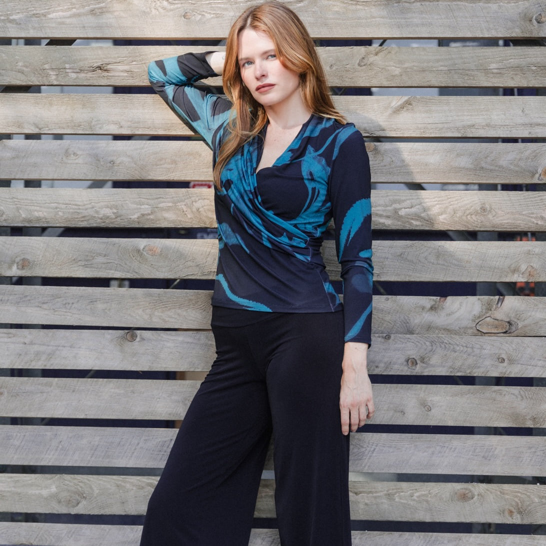V-Neck Draped Pleat Top - Floral Eclipse - Final Sale | Clara Sunwoo Essential