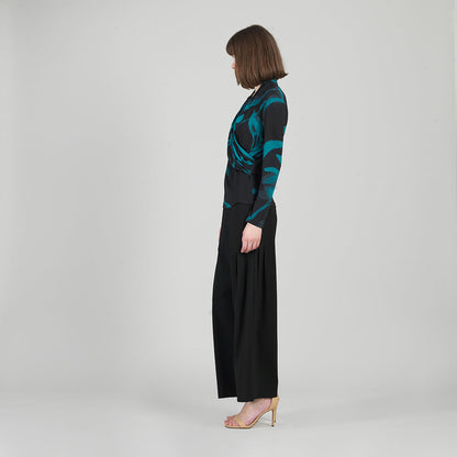 V-Neck Draped Pleat Top - Floral Eclipse - Final Sale | Clara Sunwoo Essential