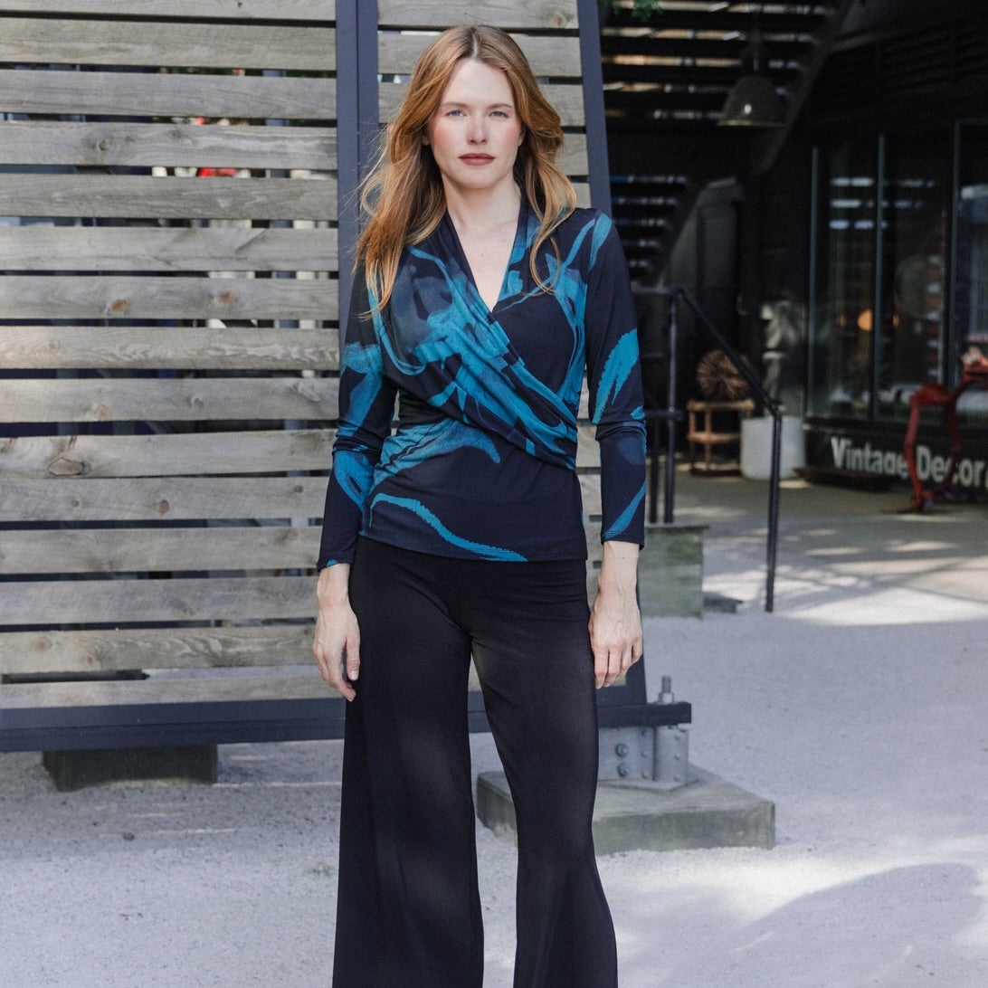 V-Neck Draped Pleat Top - Floral Eclipse - Final Sale | Clara Sunwoo Essential