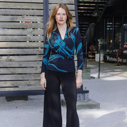 V-Neck Draped Pleat Top - Floral Eclipse - Final Sale | Clara Sunwoo Essential