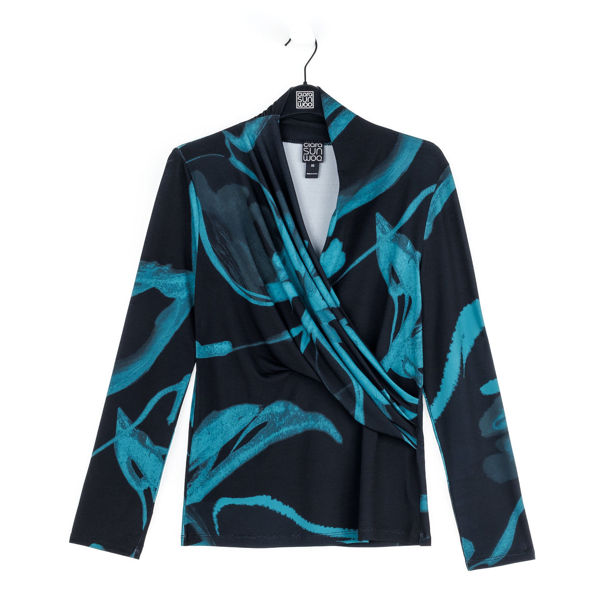V-Neck Draped Pleat Top - Floral Eclipse - Final Sale | Clara Sunwoo Essential