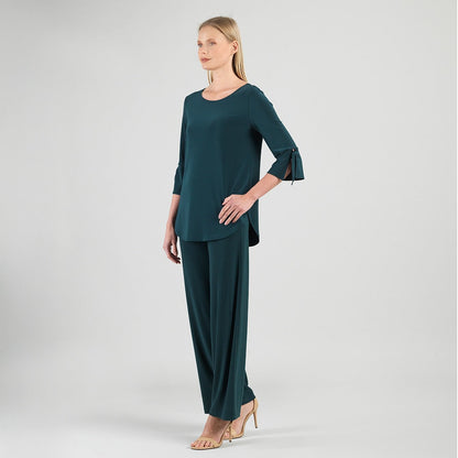Tie Cuff Curved Hem Tunic - Hunter Green - Final Sale | Clara Sunwoo Customer Favorite
