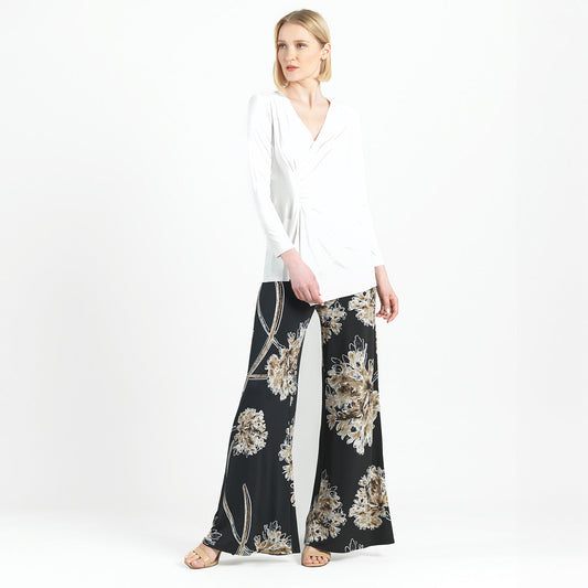 Crushed Silk Knit - Long Sleeve Side Gathered Drape Tunic - Ivory - Final Sale! | Clara Sunwoo Trending