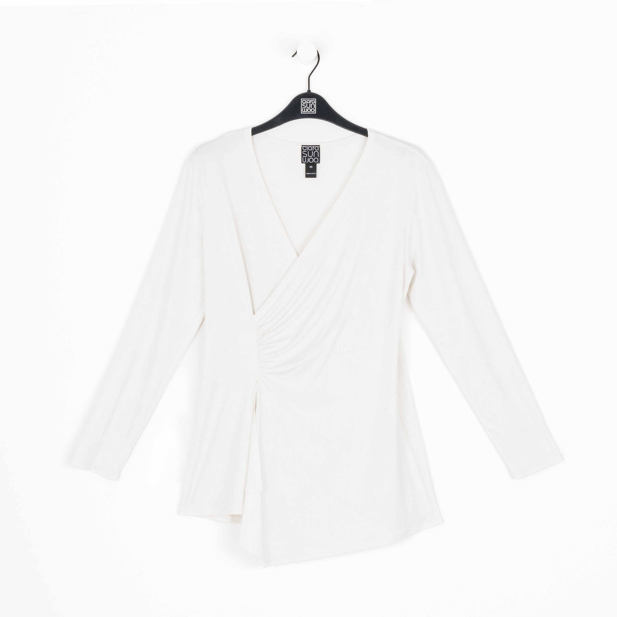 Crushed Silk Knit - Long Sleeve Side Gathered Drape Tunic - Ivory - Final Sale! | Clara Sunwoo Trending