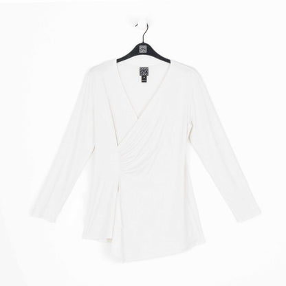 Crushed Silk Knit - Long Sleeve Side Gathered Drape Tunic - Ivory - Final Sale! | Clara Sunwoo Trending